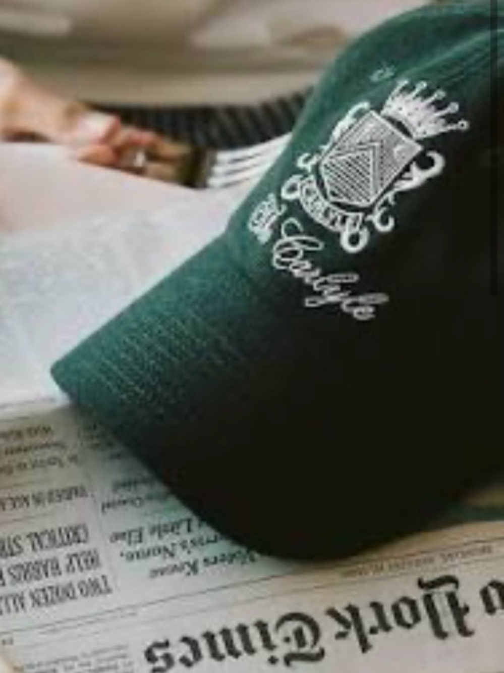 Sporty & Rich Emerald Green Crest Baseball Cap with White Embroidery